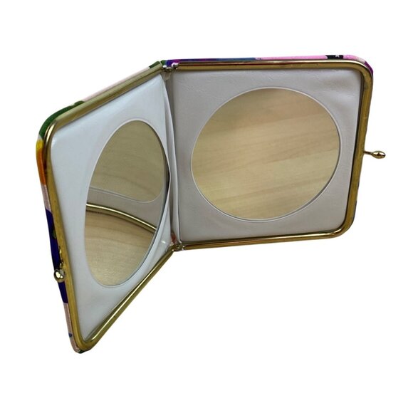 Unbranded White Floral Kiss Lock Closure & Magnification Double Mirror Case Sz S - Picture 6 of 8